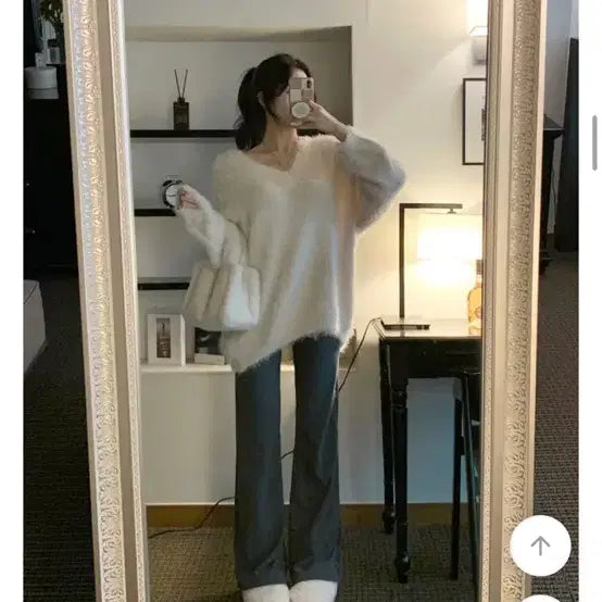 [BUNJANG] Janne V-Neck Angora Knit Mini Dress / (품절 상품) 에이블리 잔느 브이넥 앙고라 롱 니트 겸용 미니 원피스
