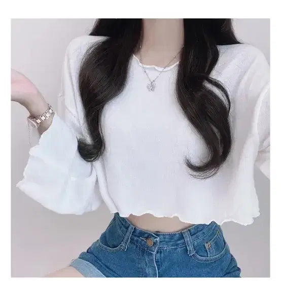 [BUNJANG] Avely Soft Wavy Crop Knit T-Shirt / (품절상품) 에이블리 보들한 여리 물결 크롭 니트 티셔츠