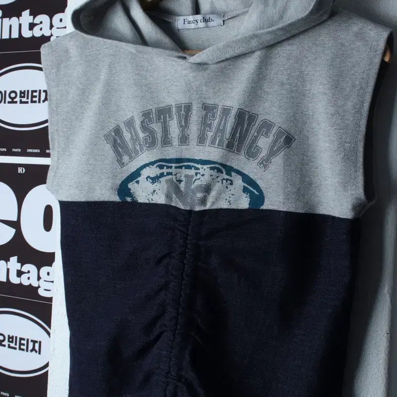 [BUNJANG] W(F) Fanclub Short-Sleeve T-Shirt Hoodie Sleeveless Layered Gray / W(F) 팬시클럽 반팔 티셔츠 후드 민소매 레이어드 그레이-H36438