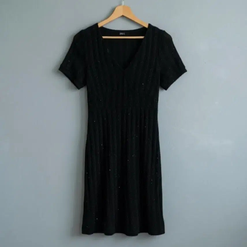 [BUNJANG] Black Sequin Short-Sleeve Dress (Size 55-66) / 55~66 스팽글 블랙 원피스 새제품 검정 반팔 여자 검정 반짝이