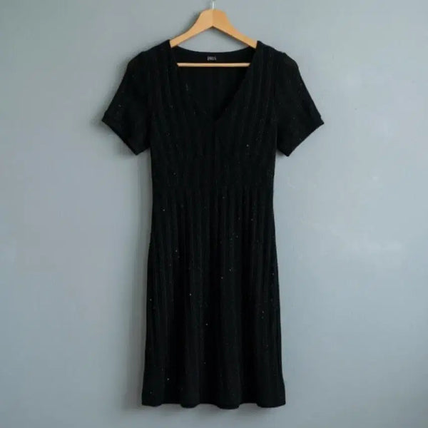 [BUNJANG] Black Sequin Short-Sleeve Dress (Size 55-66) / 55~66 스팽글 블랙 원피스 새제품 검정 반팔 여자 검정 반짝이