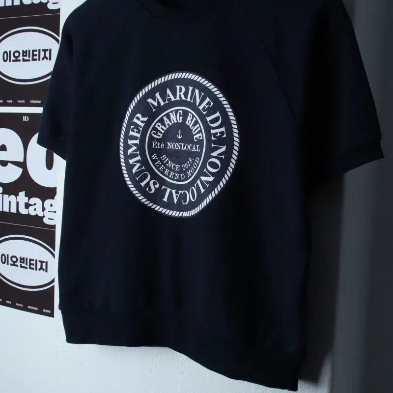 [BUNJANG] W(F) Non-local Big Logo Cropped T-shirt Navy H36449 / W(F) 논로컬 반팔 티셔츠 빅로고 크롭 네이비 스웻-H36449