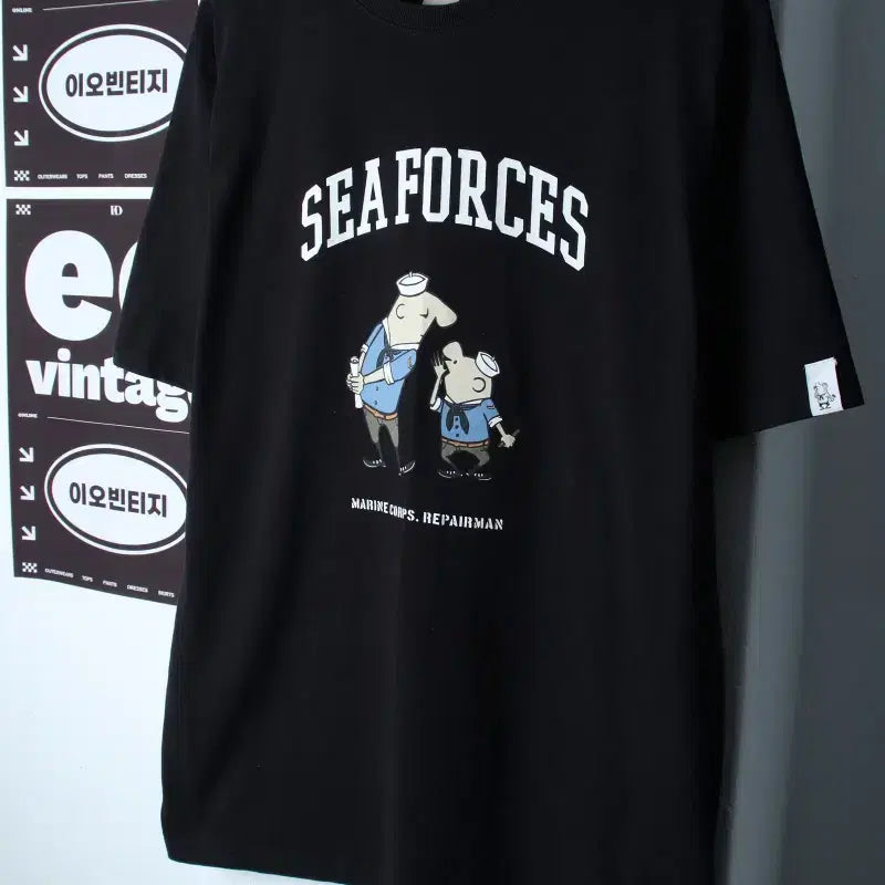 [BUNJANG] SPAO Printed Black T-Shirt (XL-2XL) - Old School / (XL-2XL) 스파오 반팔 티셔츠 프린팅 블랙 올드스쿨-H36452