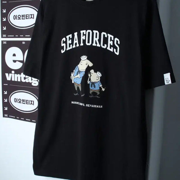 [BUNJANG] SPAO Printed Black T-Shirt (XL-2XL) - Old School / (XL-2XL) 스파오 반팔 티셔츠 프린팅 블랙 올드스쿨-H36452