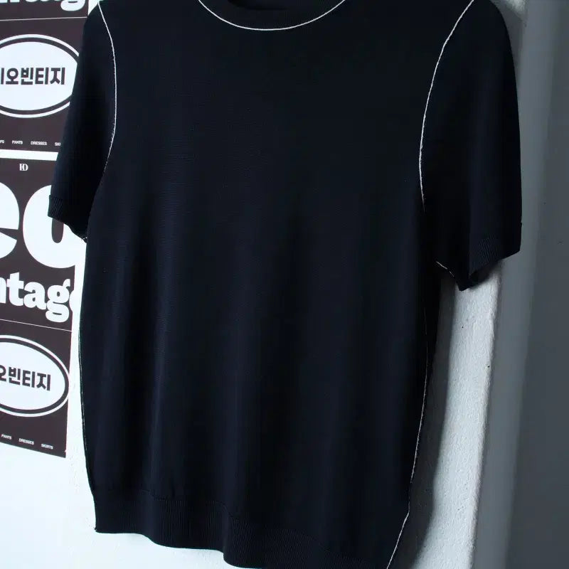 [BUNJANG] Zara Knit Stitch Short Sleeve T-Shirt Navy / (L) 자라 반팔 티셔츠 니트 스티치 네이비 놈코어-H36453
