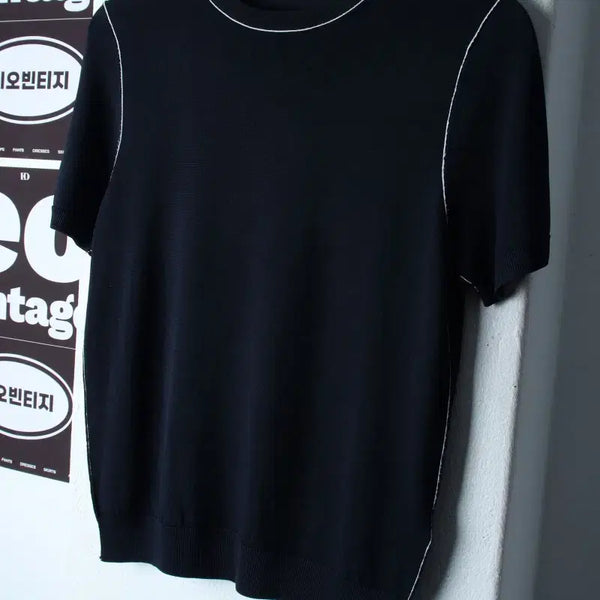 [BUNJANG] Zara Knit Stitch Short Sleeve T-Shirt Navy / (L) 자라 반팔 티셔츠 니트 스티치 네이비 놈코어-H36453