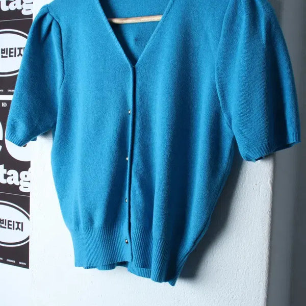 [BUNJANG] W(F) Twill Short-Sleeve T-Shirt Knit Cardigan Blue / W(F) 트위 반팔 티셔츠 니트가디건 블루 놈코어-H36462