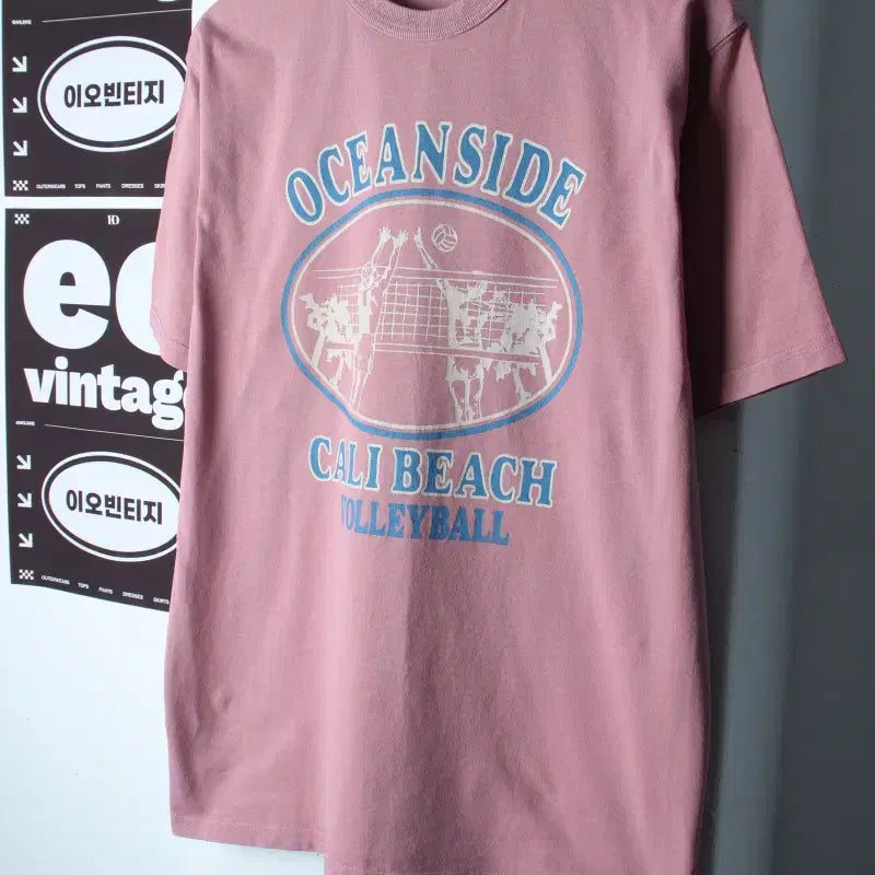 [BUNJANG] Outstanding Vintage Printing Volleyball T-Shirt / (S-L) 아웃스탠딩 반팔 티셔츠 빈티지프린팅 배구 핑크-H36473