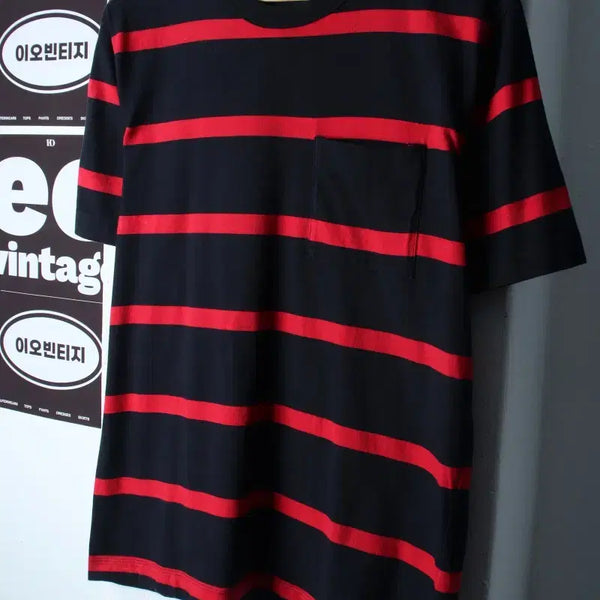 [BUNJANG] H&M Striped Short Sleeve T-Shirt (Red/Black) / (M-L) 에이치앤엠 반팔 티셔츠 스트라이프 검빨 올드스쿨-H36476