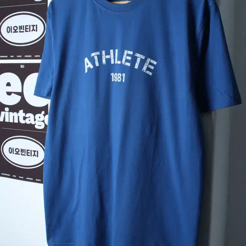 [BUNJANG] Giordano Short Sleeve T-Shirt Lettering Blue Amekaji / (L-XL) 지오다노 반팔 티셔츠 레터링 블루 아메카지-H36481