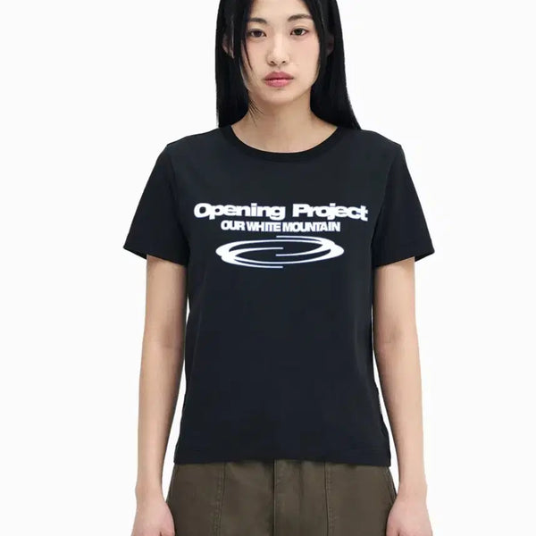[BUNJANG] Opening Project Black Cropped T-Shirt / [1회 착용] 오프닝프로젝트 반팔 티셔츠 블랙 무신사 크롭 프린팅 레터링