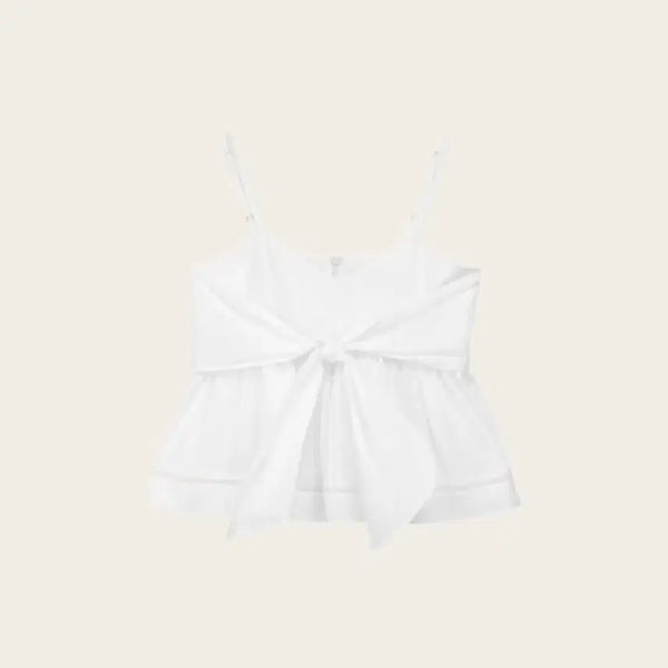 [BUNJANG] Le Plain Mabel Blouse White Ribbon Sleeveless T-Shirt / [1회 착용] 르플레인 마벨 블라우스 M 리본 화이트 나시 민소매 반팔 티셔츠