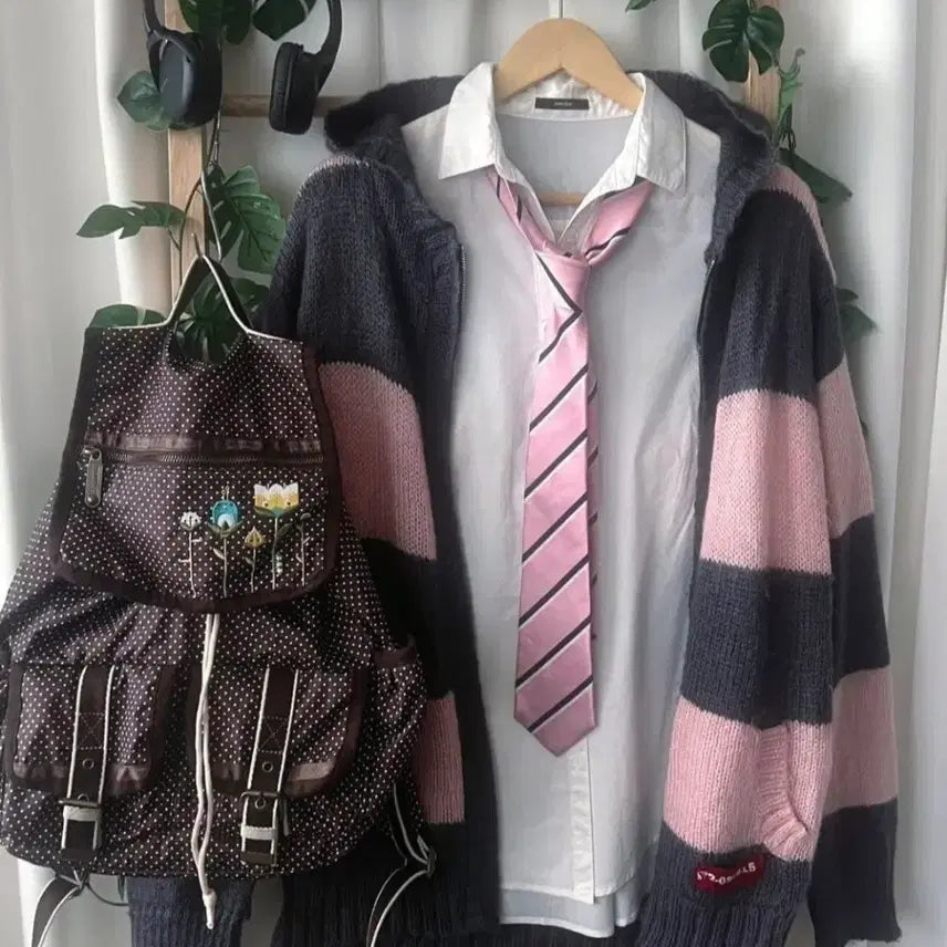 [BUNJANG] Morino Gato Vintage Sprite Knit Loose Hood Zip-Up / 모리노가토 빈티지 스프라이트 니트 루즈 후드집업 카메빈티지 스즈코 모리걸 마루빈티지