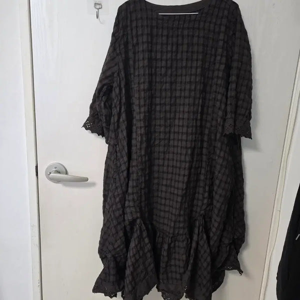 [BUNJANG] Lace Frill Checkered Dress / 레이스 체크무늬 프릴 원피스