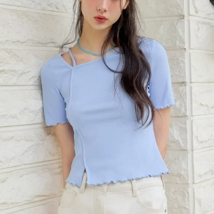 [BUNJANG] It Michaa Asymmetric Halterneck T-Shirt (New, Size S) / 잇미샤 언발란스 홀터넥 티셔츠 판매(새상품, 에스사이즈)