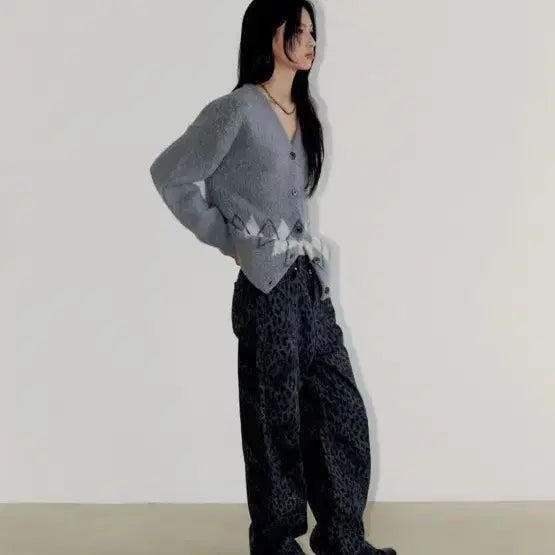 [BUNJANG] Opish Wide Leopard Pants Charcoal M Size / 오피쉬 와이드 레오파드팬츠