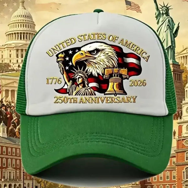 [BUNJANG] USA 250th Anniversary Trucker Cap (White/Green) / USA미국 250주년 기념 트러커캡 (화이트/그린)