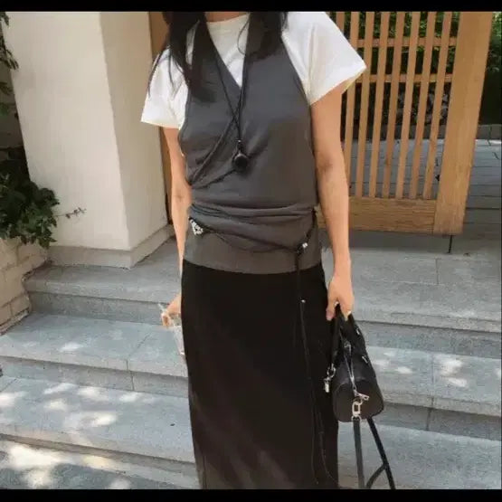 [BUNJANG] Halterneck Wrap Tank Top / 홀터넥 랩나시 레이어드