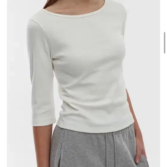 [BUNJANG] BLACKUP Standard Boatneck 7-Sleeve T-Shirt Ivory S / 블랙업 보트넥 7부티 아이보리 S