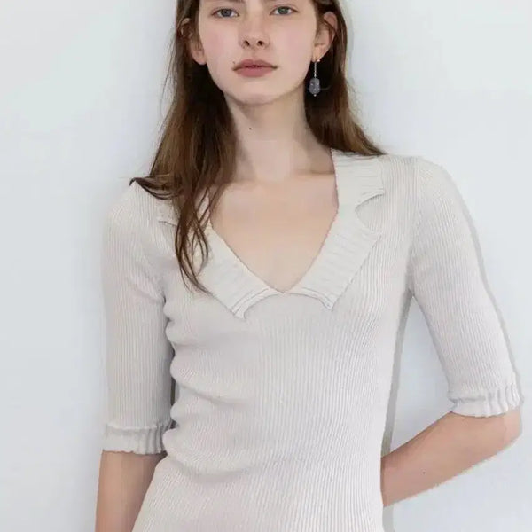 [BUNJANG] TheL Double Collar Knit Ivory / 더릴 더블카라니트 아이보리