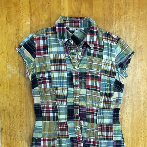 [BUNJANG] Tommy Hilfiger Check Patch Short Sleeve Shirt / 타미힐피거 체크 패치 반팔 셔츠