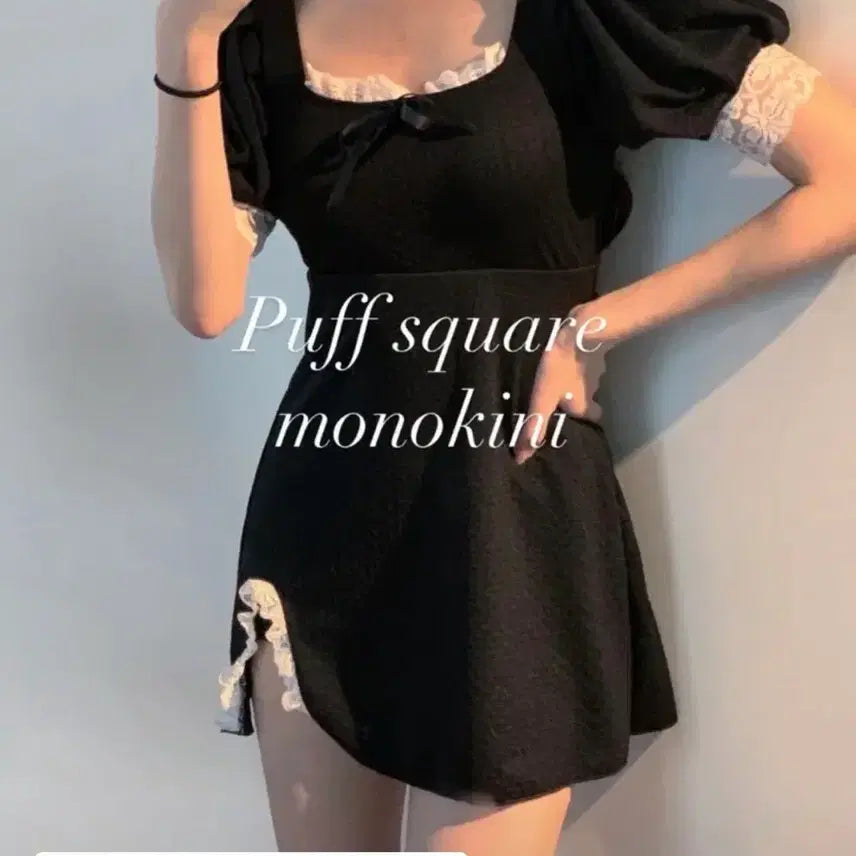 [BUNJANG] Plomer Puff Square Monokini Black / 플로머 퍼프 스퀘어 모노키니 블랙