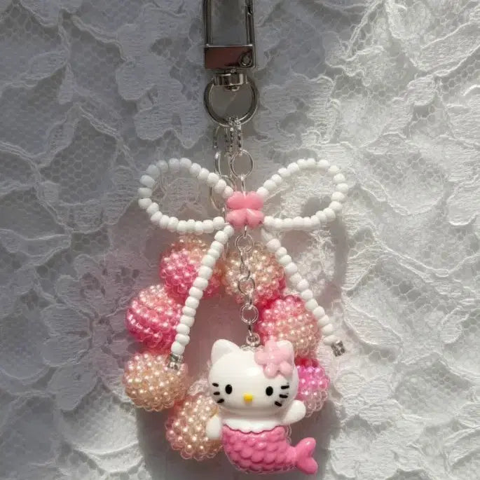 [BUNJANG] Handmade Kitty Bead Charm Keychain / 키티비즈키링