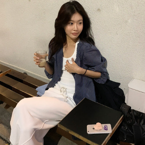 [BUNJANG] Underbee Blooming Stripe Shirt Blouse Navy / 언더비 Mayvi/2천장돌파! Blooming 스트라이프 셔츠 썸머 여름 하객룩 블라우스 네이비