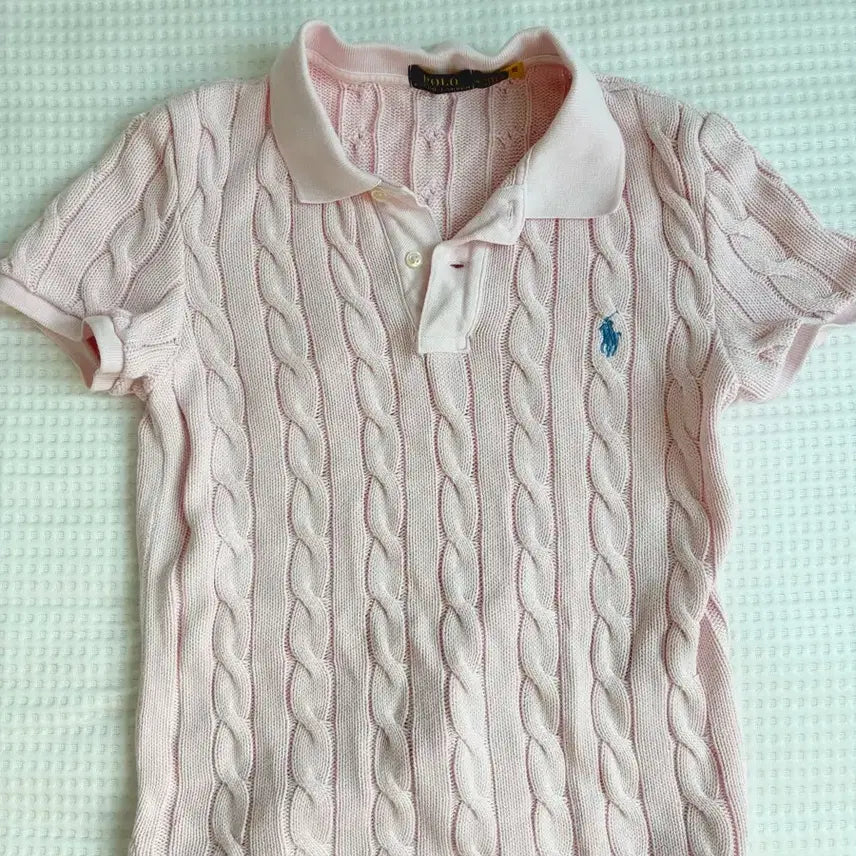 [BUNJANG] Polo Ralph Lauren Short Sleeve Cable Knit Baby Pink / 폴로 반팔 케이블 니트 베이비 핑크 5회 착용