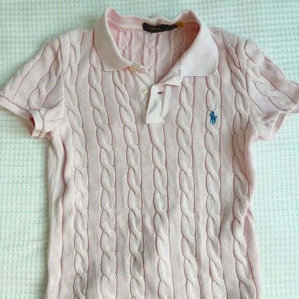 [BUNJANG] Polo Ralph Lauren Short Sleeve Cable Knit Baby Pink / 폴로 반팔 케이블 니트 베이비 핑크 5회 착용