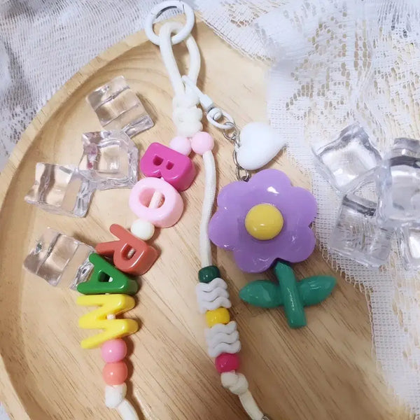 [BUNJANG] Customizable Flower Bead Initial Keychain / 이니셜 키링 꽃 모양 비즈 키링