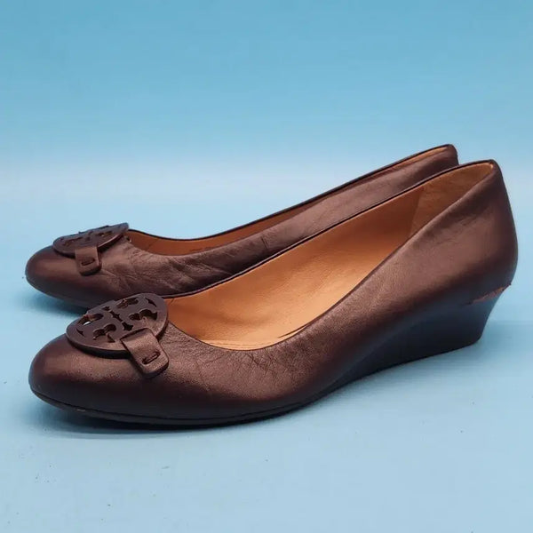 [BUNJANG] Tory Burch Burgundy Women's Wedge Heel Shoes (Size 7.5 / 245mm, 4cm Heel) / aa 토리버치 버건디 여성웨지힐 7.5 245 굽4