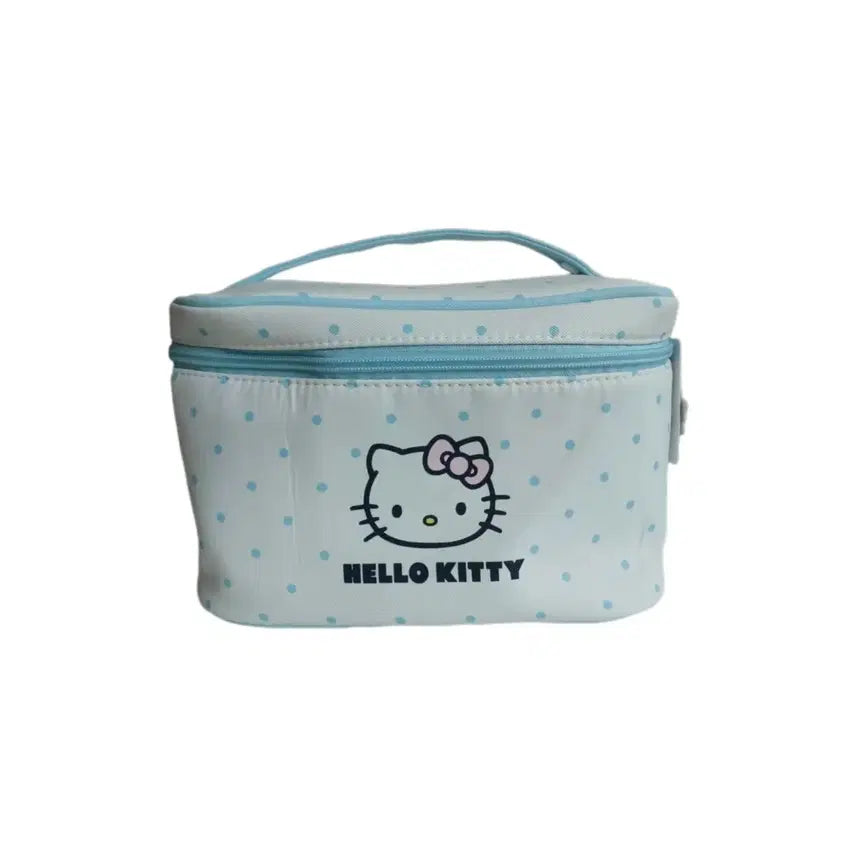 [BUNJANG] Sanrio Hello Kitty Face Pouch Bag with Handle / 수입 정품 산리오 화이트 하늘 도트 헬로키티 페이스 핸들링 손잡이 통수납 파우치 가방