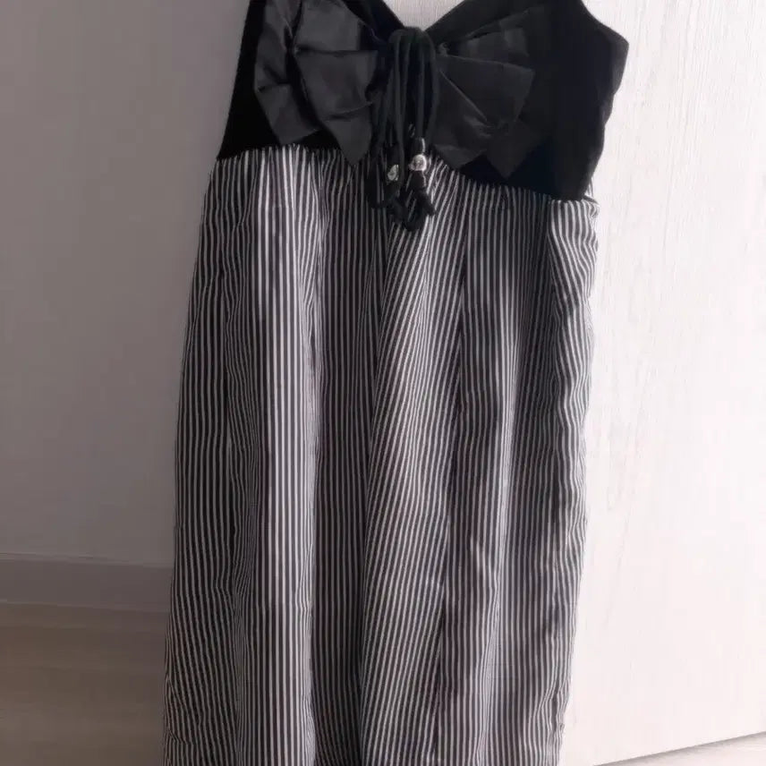 [BUNJANG] Onegara Style Big Ribbon Stripe Midi Dress / 오네갸루 베메클 왕리본 스트라이프 원피스
