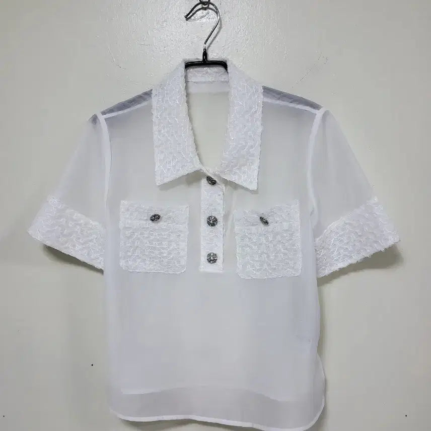 [BUNJANG] It Michaa White See-through Blouse / 잇미샤 화이트 시스루 셔츠.260804