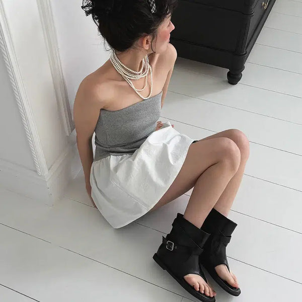 [BUNJANG] Washed Fabric Vintage Buckle Flip-Flop Boots - Black / @9590 워싱원단 빈티지버클 쪼리부츠-블랙1칼라