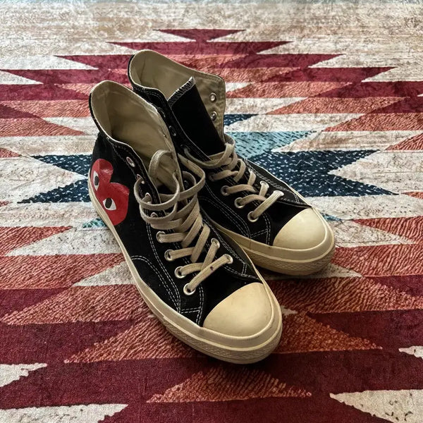 [BUNJANG] Comme des Garçons PLAY x Converse Chuck Taylor All Star High Black Sneakers (270) / 컨버스 x 플레이 꼼데가르송 척 테일러 올스타 하이 [블랙] 270