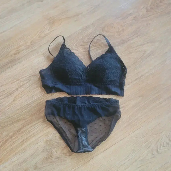 [BUNJANG] Lace Sheer Bra and Panty Set - Black / 레이스 홑겹 브라팬티 세트 블랙