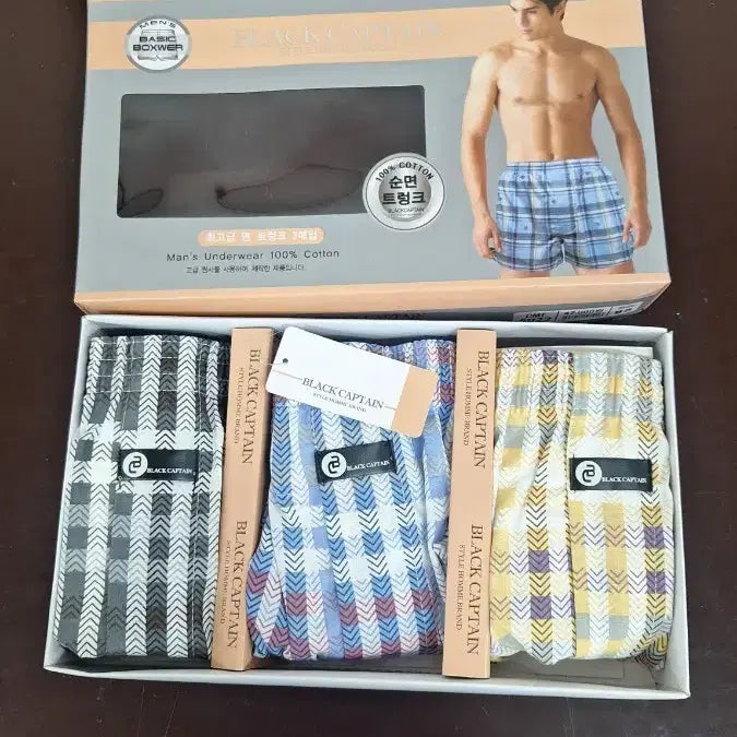 [BUNJANG] Black Captain Men's 100% Cotton Trunk Underwear 3-Pack Size 95 / 새상품 순면 95호 남자 트렁크 3매 5022 블랙캡틴