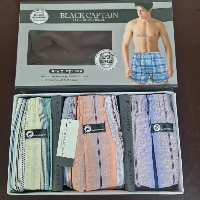[BUNJANG] Black Captain Men's 100% Cotton Trunk Underwear 3-Pack / 새상품 95호 남자 순면 트렁크 팬티 3매 블랙캡틴 5022