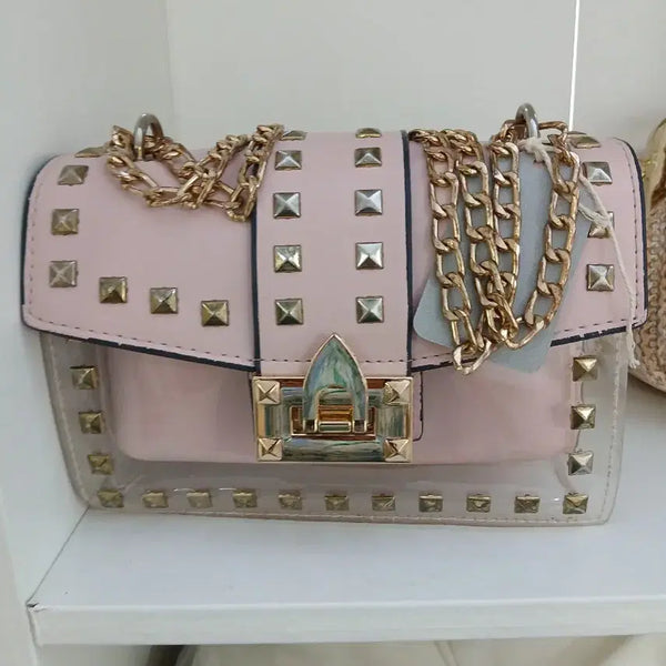 [BUNJANG] Studded Chain Shoulder Bag Pink / 스터드 체인 숄더백 핑크