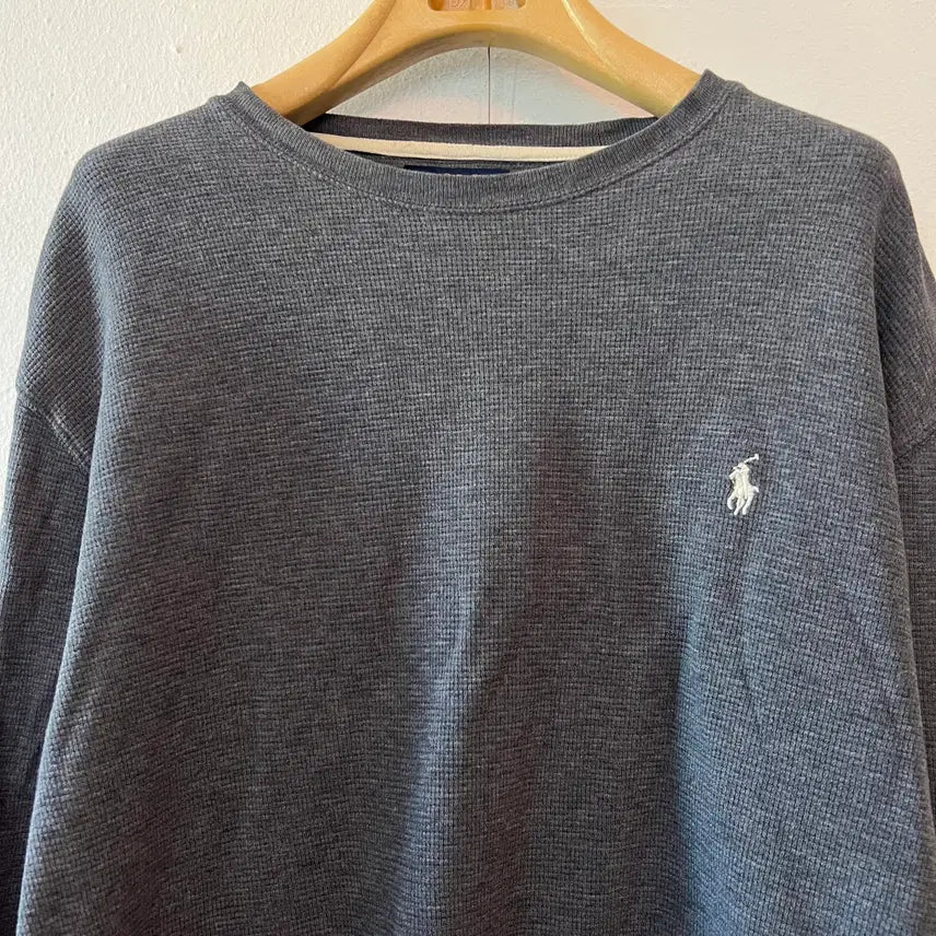 [BUNJANG] Polo Ralph Lauren Men's Grey Waffle Knit Round Neck Long Sleeve T-Shirt / 폴로랄프로렌 남성 그레이 라운드긴팔티셔츠 와플티셔츠