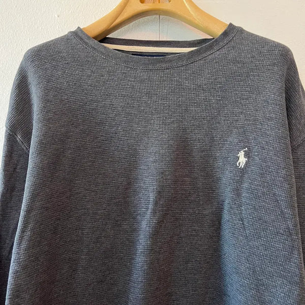 [BUNJANG] Polo Ralph Lauren Men's Grey Waffle Knit Round Neck Long Sleeve T-Shirt / 폴로랄프로렌 남성 그레이 라운드긴팔티셔츠 와플티셔츠