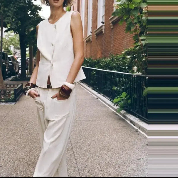 [BUNJANG] ZARA Linen Blend Button Vest / 자라 zara 린넨 블렌드 단추 베스트 조끼 나시 슬리브리스