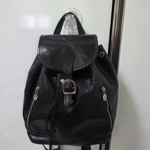 [BUNJANG] Black Genuine Leather Bucket Bag / 이태리 블랙 천연가죽 버킷백(가벼움)
