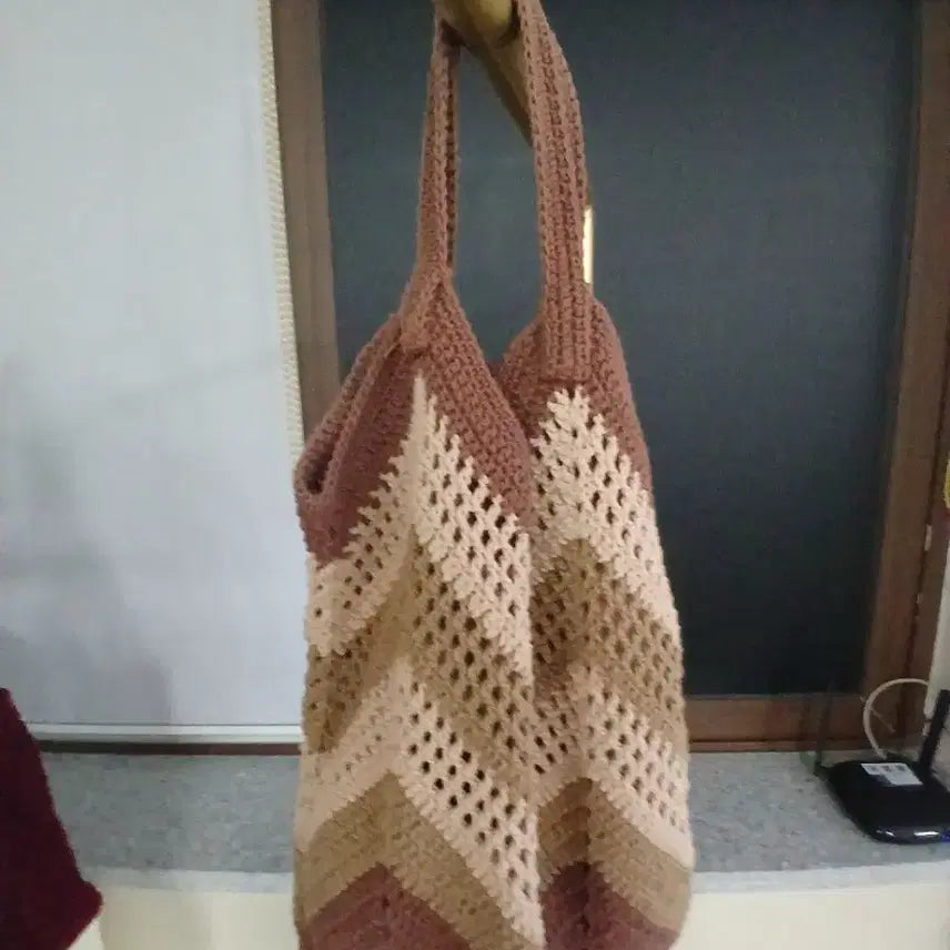 [BUNJANG] Knit Shoulder Bag Brown Beige / 뜨개 숄더백 브라운 베이지