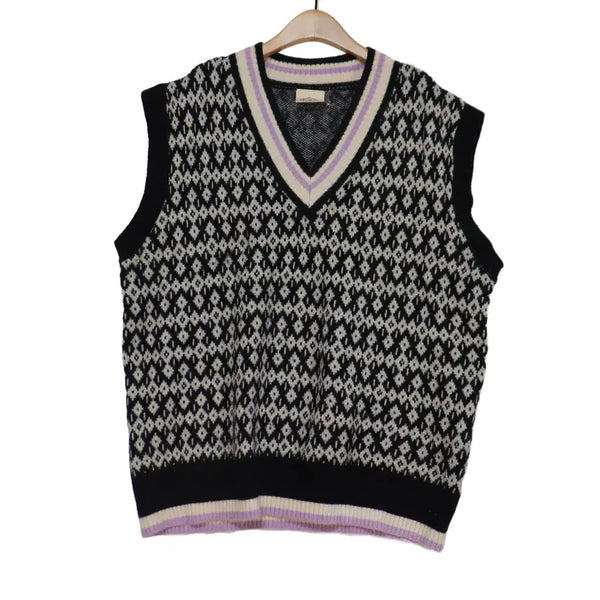 [BUNJANG] Standard Jacquard V-Neck Knit Vest Oversized Fit / STANDARD 자카드 브이넥 니트 베스트 프리 오버핏