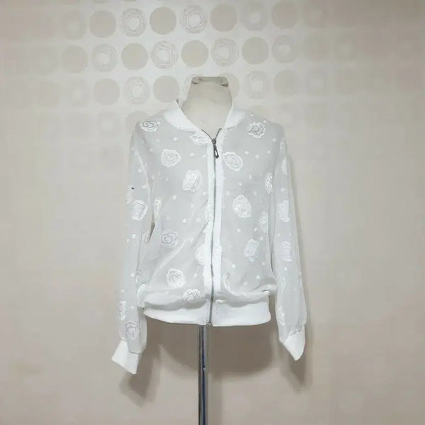 [BUNJANG] White Lightweight Cropped Zip-Up Hoodie (Size 66) / 새것 흰집업66 얇은집업66 여름집업66 시슬루집업66