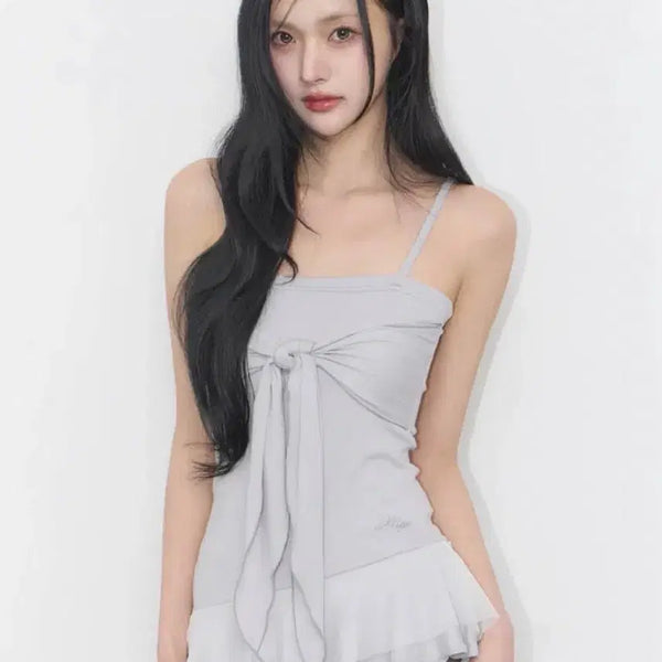 [BUNJANG] Illigo Ribbon Tie Sleeveless Top Gray / [택달린 새상품] 일리고 리본 타이 슬리브리스 나시 그레이