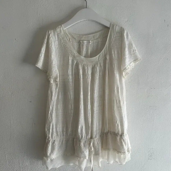 [BUNJANG] Pintuck Lace Blouse Top / 핀턱 레이스 블라우스 탑